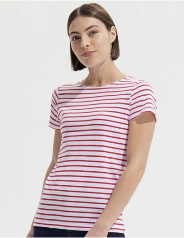 SOL-01399-Womens Round Neck Striped T-Shirt Miles